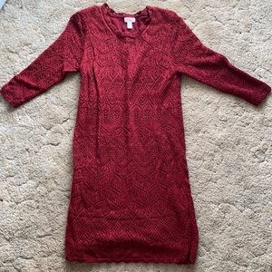 LN Girls Cat & Jack red and sparkle 3/4 sleeve sweater dress size 14/16